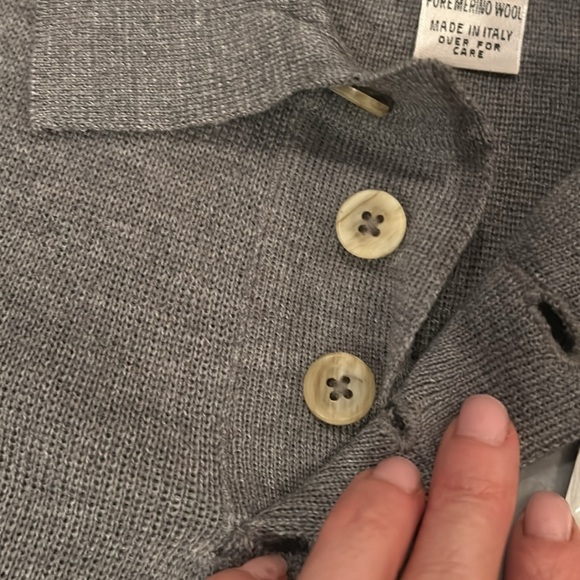 Gray Crewneck Sweater with Quarter-Zip Collar - Picture 3 of 6